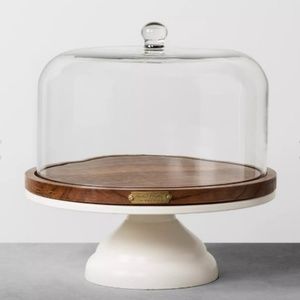 Hearth & Hand white ceramic and wood top platter